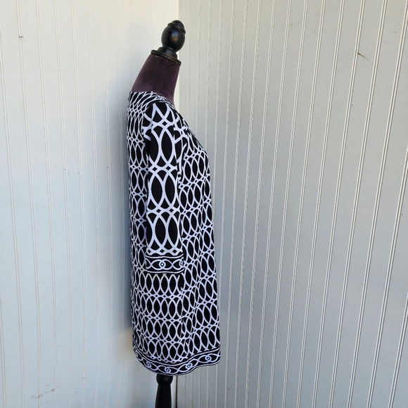 Mud Pie Tunic Dress Black White Geometric Print V Neck Balloon Sleeve Shif S 4-6 - Picture 5 of 10